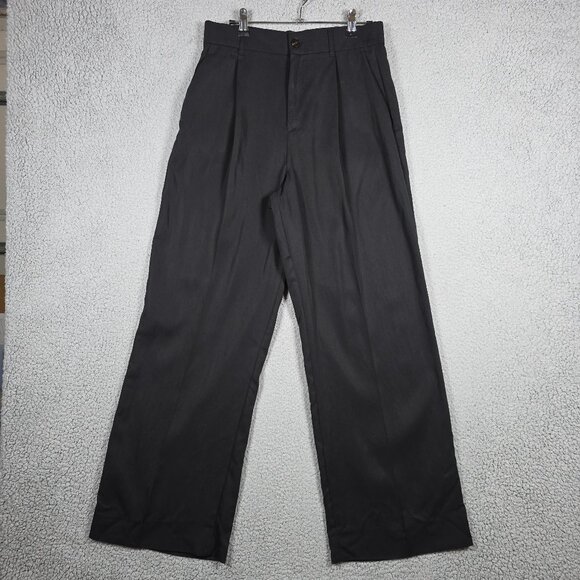 Zara Pants Womens Medium Black High Rise Pleated Wide Leg Full Length Office 30L - Picture 1 of 12